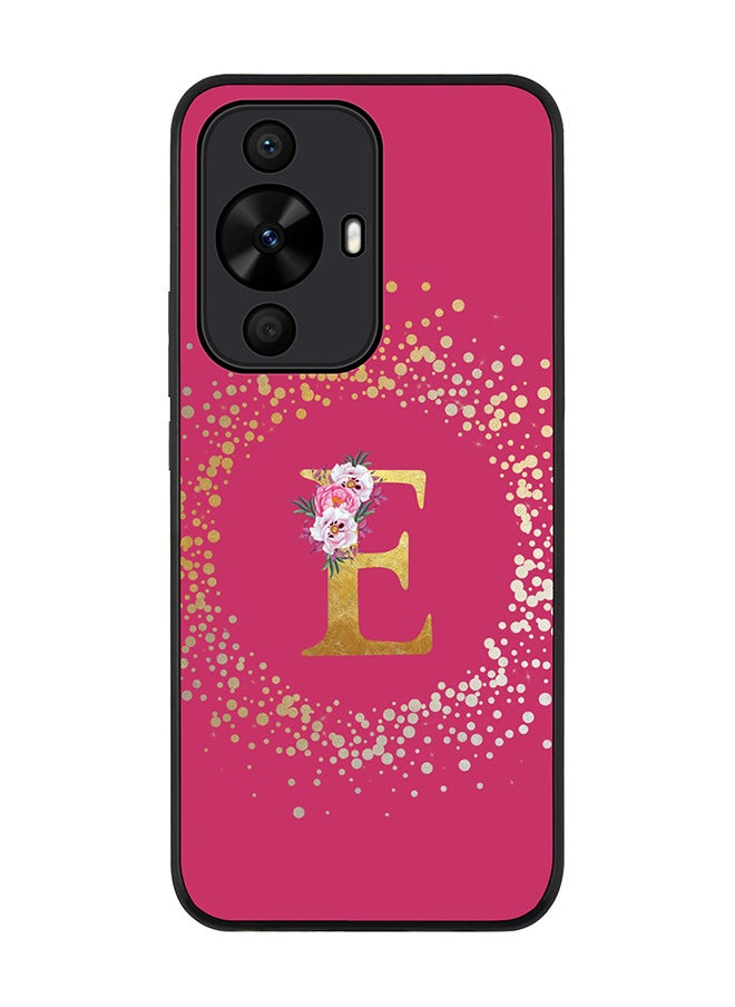 Stylizedd Rugged Black Case for Huawei nova 12s / Huawei nova 11/ Huawei nova 12 Lite 4G,Custom Monogram Initial Letter Floral Alphabet - E (Deep Pink Rose)  - Image 1