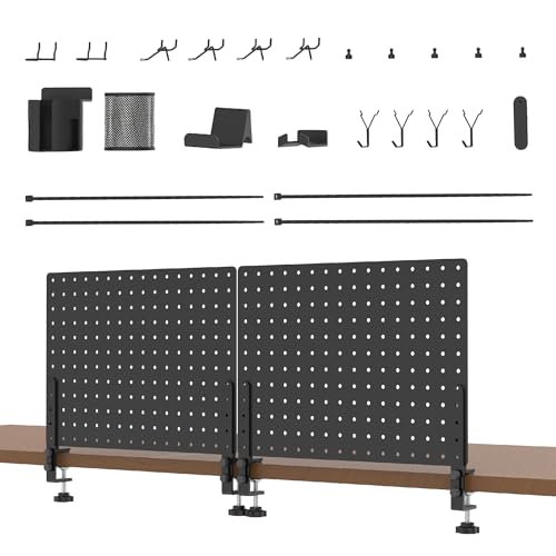 HUHOLE Clamp On Desk Pegboard 32 x 12 Complete KitNo Drill Metal Desktop Privacy Panel Organizer with AccessoriesVertical Storage Divider for Home Office Gaming SetupBlack - Image 1