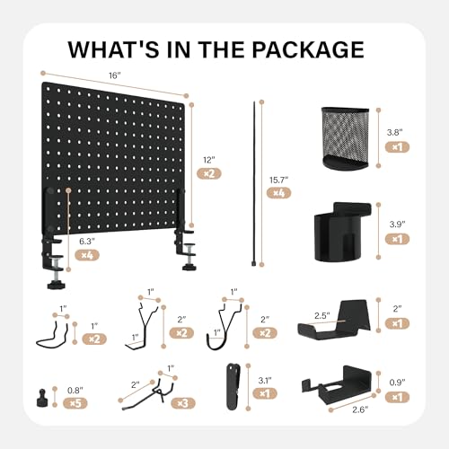 HUHOLE Clamp On Desk Pegboard 32 x 12 Complete KitNo Drill Metal Desktop Privacy Panel Organizer with AccessoriesVertical Storage Divider for Home Office Gaming SetupBlack - Image 3
