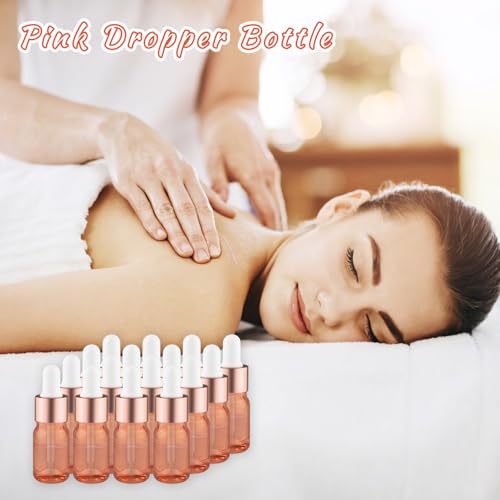 Mirrline 24 Pcs Pink Glass Dropper Bottles Essential Oils Dropper Bottles with Rose Gold Caps & 3 Plastic Droppers & 1 Funnel for Cosmetic Liquid - 5ml - Image 4