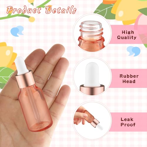 Mirrline 24 Pcs Pink Glass Dropper Bottles Essential Oils Dropper Bottles with Rose Gold Caps & 3 Plastic Droppers & 1 Funnel for Cosmetic Liquid - 5ml - Image 3