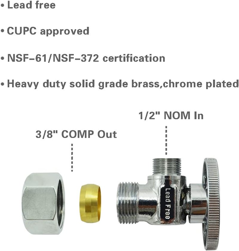 TT FLEX Toilet Connector Water Line Kit with 12" Length Long 3/8" COMP x 7/8" BC Toilet Connector Hose, 1/2 inch NOM Inlet x 3/8 inch OD Compression Outlet Angle Shut Off and Escutcheon Plate - Image 3