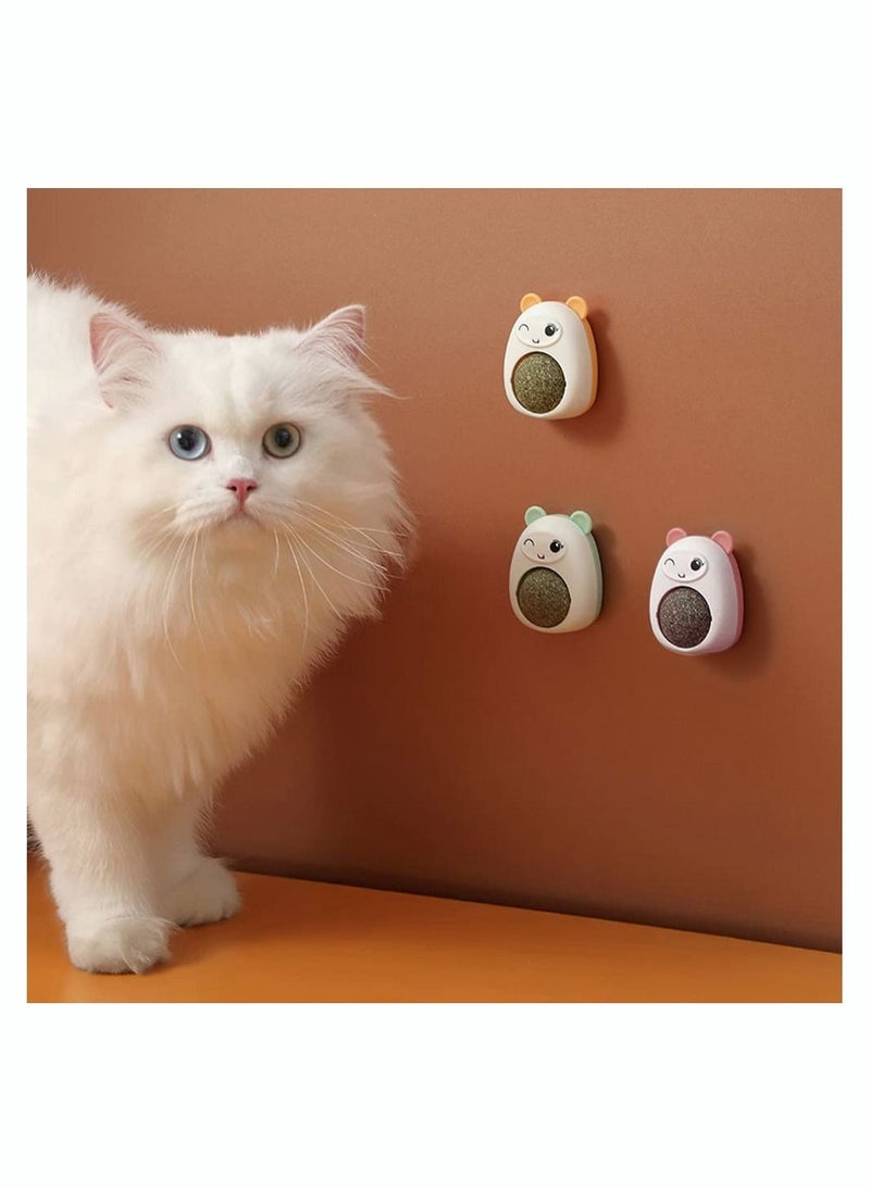 SYOSI - 3 Pack Catnip Wall Ball with Cover, Natural Edible Catnip Balls Rotatable Kitten Toys, Cartoon Shape Wall Mount Catnip Ball Pet Interactive Toys for Teeth Cleaning Relieve Anxiety - Image 1