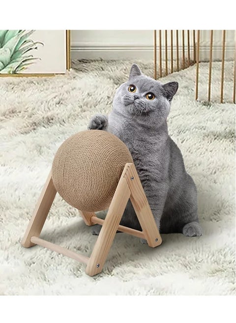 Interactive Play Toy for Cats Wooden Pet Cat Scratch Ball with Sisal Rope, Grinding Paws Scratcher, and Climbing Frame