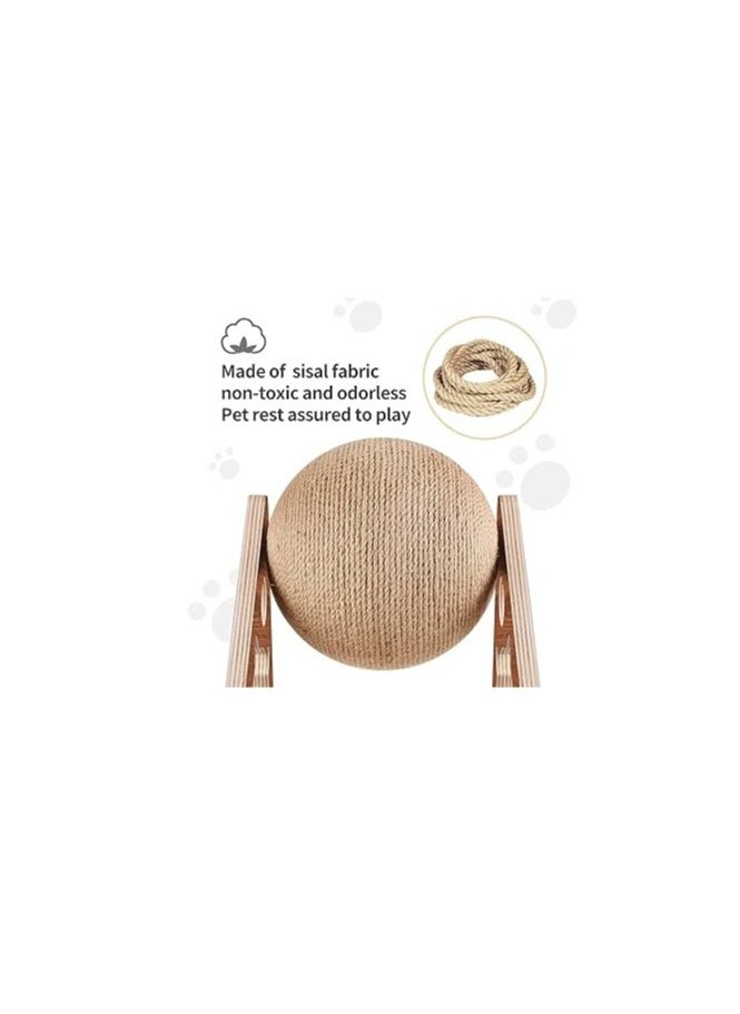 Interactive Play Toy for Cats Wooden Pet Cat Scratch Ball with Sisal Rope, Grinding Paws Scratcher, and Climbing Frame