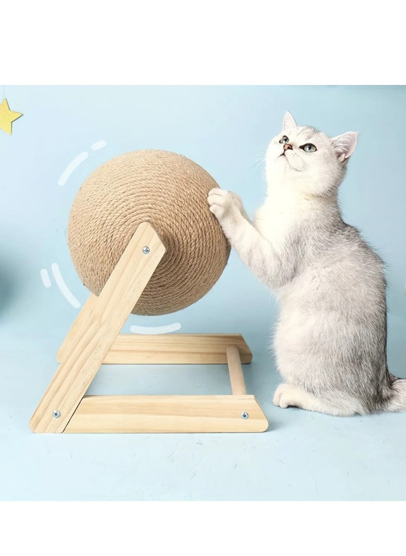 Interactive Play Toy for Cats Wooden Pet Cat Scratch Ball with Sisal Rope, Grinding Paws Scratcher, and Climbing Frame