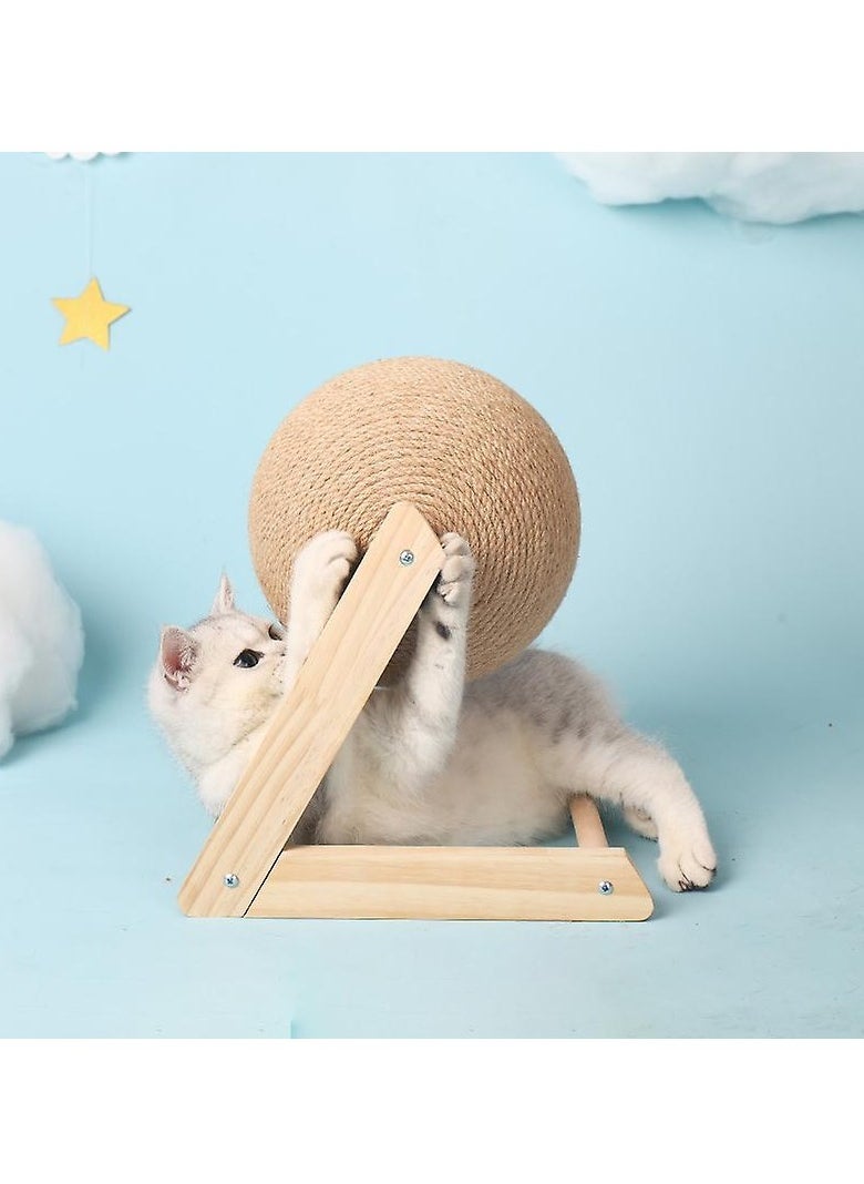 Interactive Play Toy for Cats Wooden Pet Cat Scratch Ball with Sisal Rope, Grinding Paws Scratcher, and Climbing Frame
