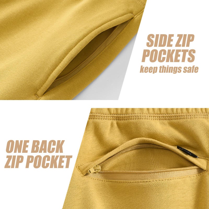 maamgic Mens Sweat Shorts 7" Above Knee Workout Gym Shorts Lounge Shorts with Zipper Pockets Yellow - Image 4