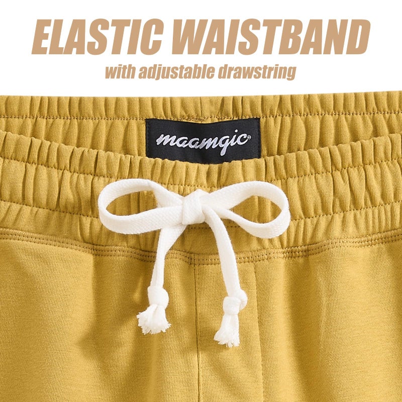 maamgic Mens Sweat Shorts 7" Above Knee Workout Gym Shorts Lounge Shorts with Zipper Pockets Yellow - Image 3