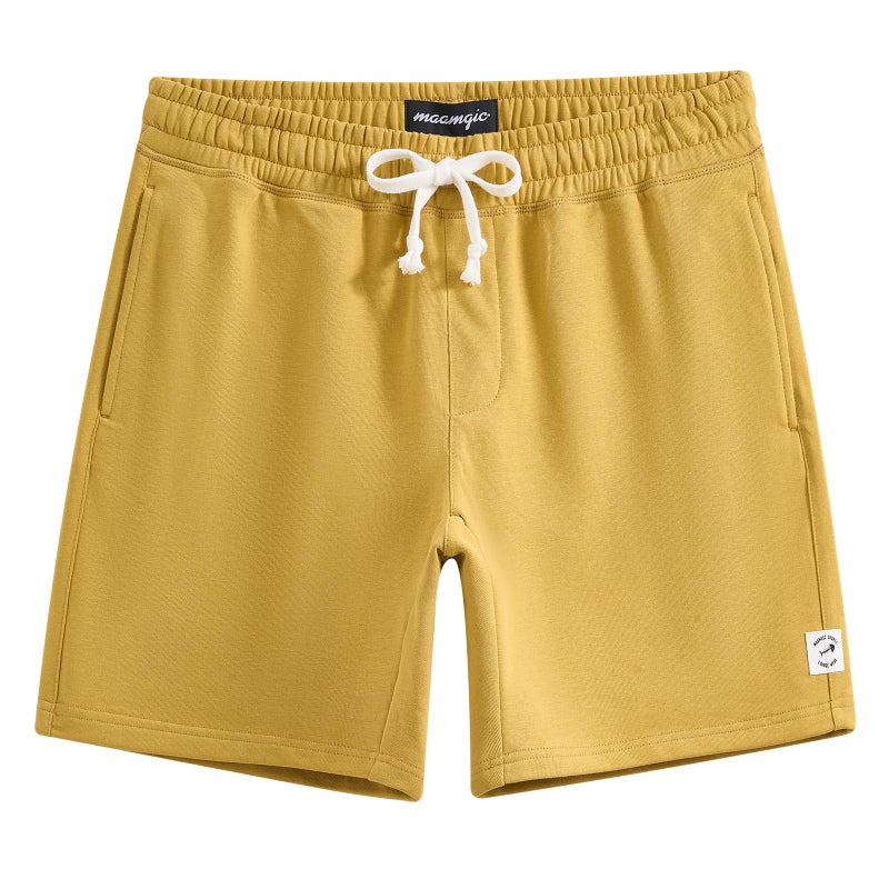 maamgic Mens Sweat Shorts 7" Above Knee Workout Gym Shorts Lounge Shorts with Zipper Pockets Yellow - Image 1