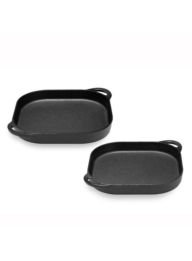Telssida Thickened Square Frying Pan For Grilling Meat And Frying Eggs, Cast Iron Steak Frying Pan With Double Ears, Non-stick Coating-free Breakfast Pan - Image 2