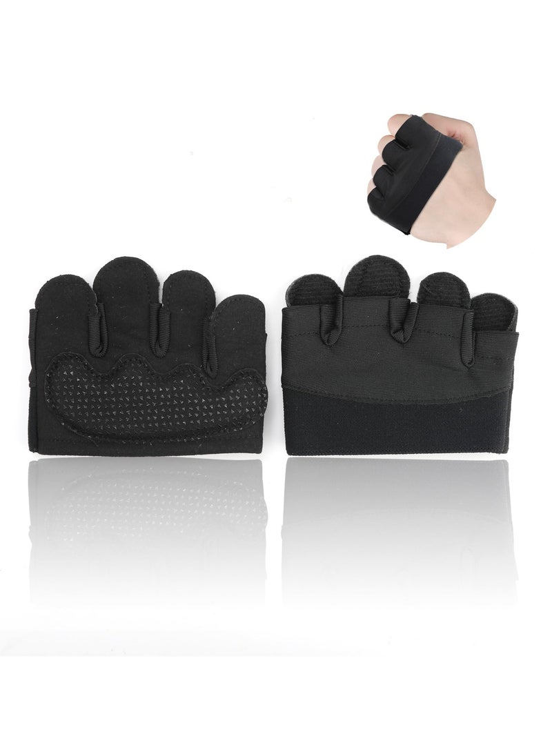 SYOSI - Four Finger Gym Gloves, Men Weight Lifting Gloves Women, 1 Pair Anti-slip Four Finger Workout Glove, Silicone Weight Training Gloves, Palm Protectors for Cycling Fitness Exercise Rowing Yoga (Black) - Image 1