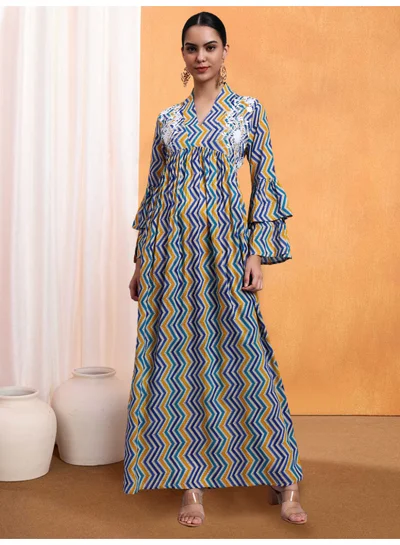 الايا جلابية نسائية مطرزة بطبعة قطنية