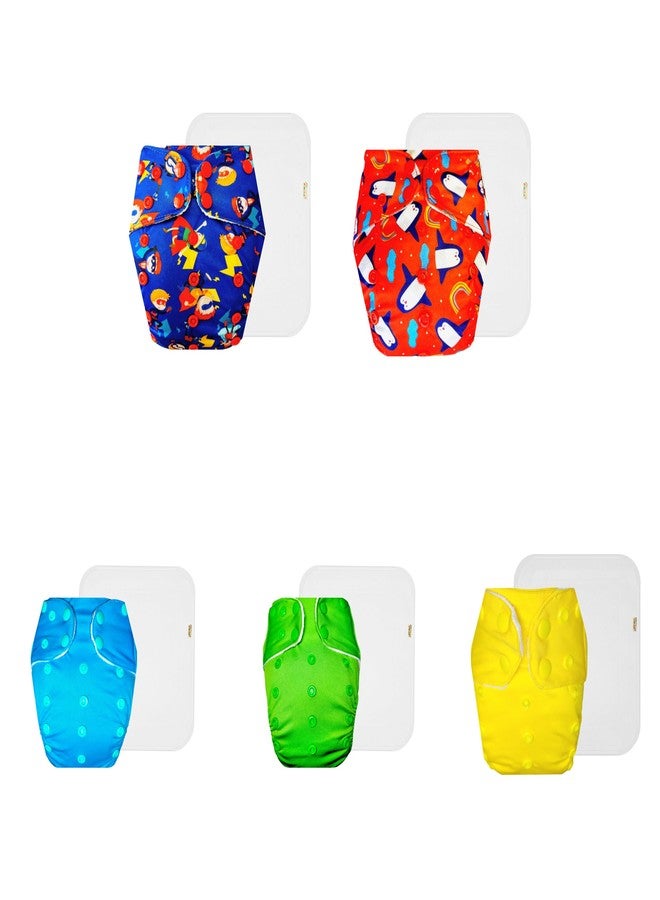 Dumbledo Premium Cloth Diaper with Cotton Insert (Pack of 5) | Soft & Gentle | Reusable & Washable | Adjustable Snaps | Trusted by Moms | 3 Months - 3 Years | Unisex Baby - Image 1