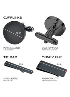 BodyJ4You Initial Cufflinks Tie Bar Money Clip 4Pc Gift Set Personalized Letter M Engraving Fathers Day Wedding Tuxedo Black Steel Men'S Cuff Links  - Image 3