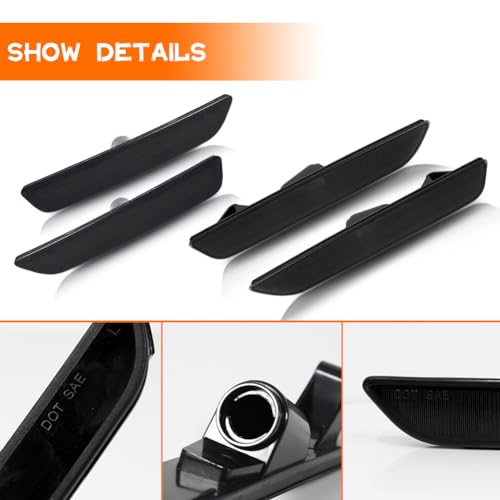 Tonsya For 2010 2011 2012 2013 2014 Ford Mustang Bumper Rear & Front Side Marker housings Smoked Lens housings 4pcs - Image 2