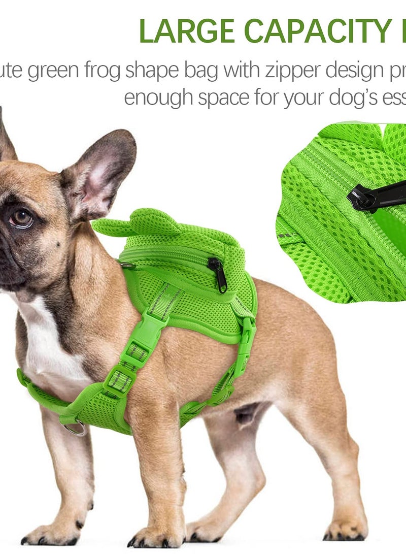 Excefore Frog Dog Backpack Harness, No-Pull Pet Harness Vest with Saddle Bag for Travel and Hiking. Adjustable and Comfortable Mesh Vest with D-Ring for Small to Medium Dogs. - Image 2