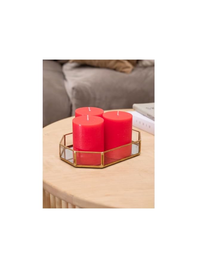 The Bros 3x4 Pillar Candles Set of 3 - Decorative Rustic Candles Unscented and Dinner Candles - Ideal as Wedding Candles or Large Candles for Home Interior - Red Candles - Image 4