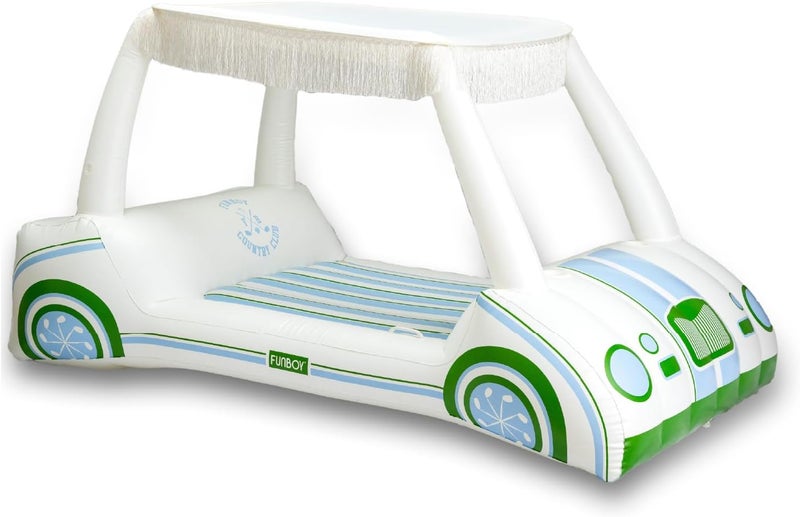 FUNBOY Giant Inflatable Country Club Golf Cart Two Cup Holders Removable Fringe Shade Float for Summer Pool Party and Entertainment - Image 1