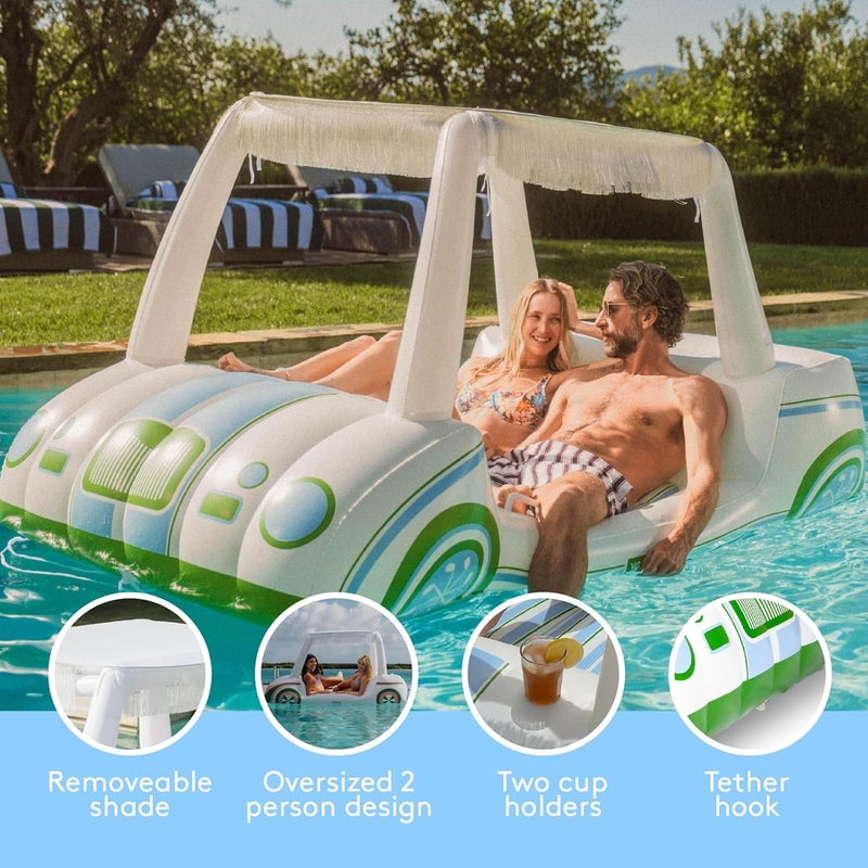 FUNBOY Giant Inflatable Country Club Golf Cart Two Cup Holders Removable Fringe Shade Float for Summer Pool Party and Entertainment - Image 4