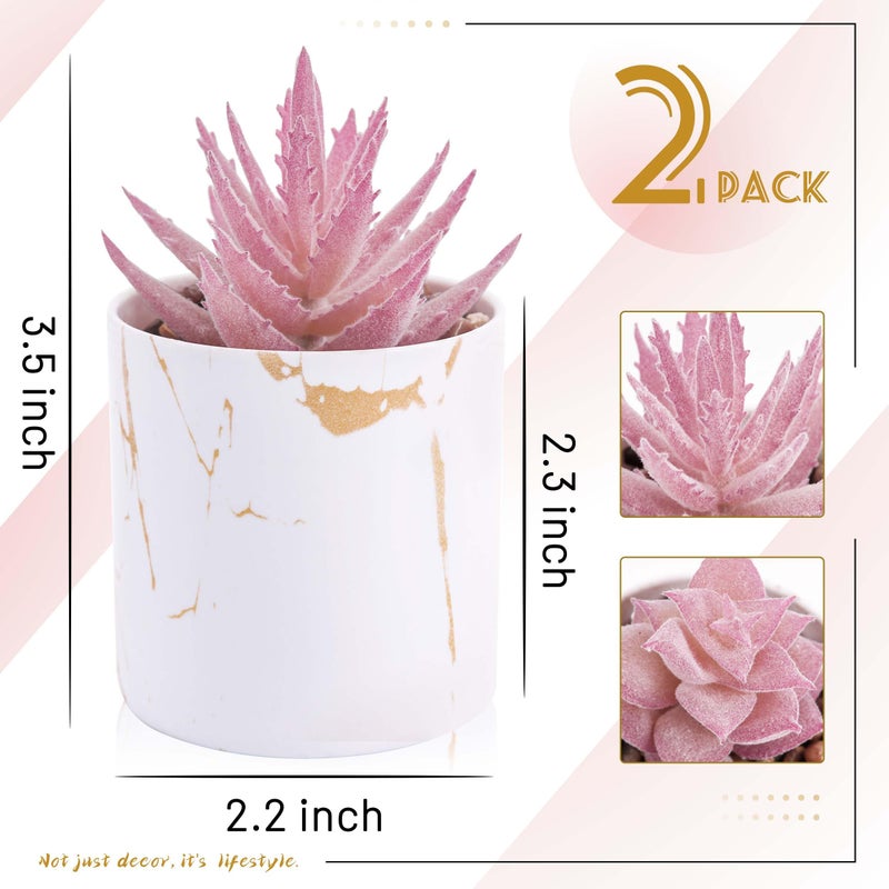 Der Rose Set of 2 Succulents Plants Artificial Mini Fake Succulents Plants for Office Desk Accessories for Women Pink Home Vanity Decor - Image 3