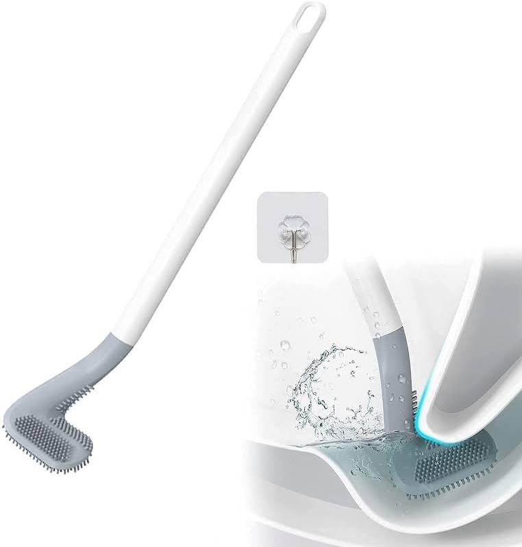 Caltero Golf Shape Toilet Brush Cleaner, L Edge Head, Flexible Deep Cleaning Silicone Brush - Image 1