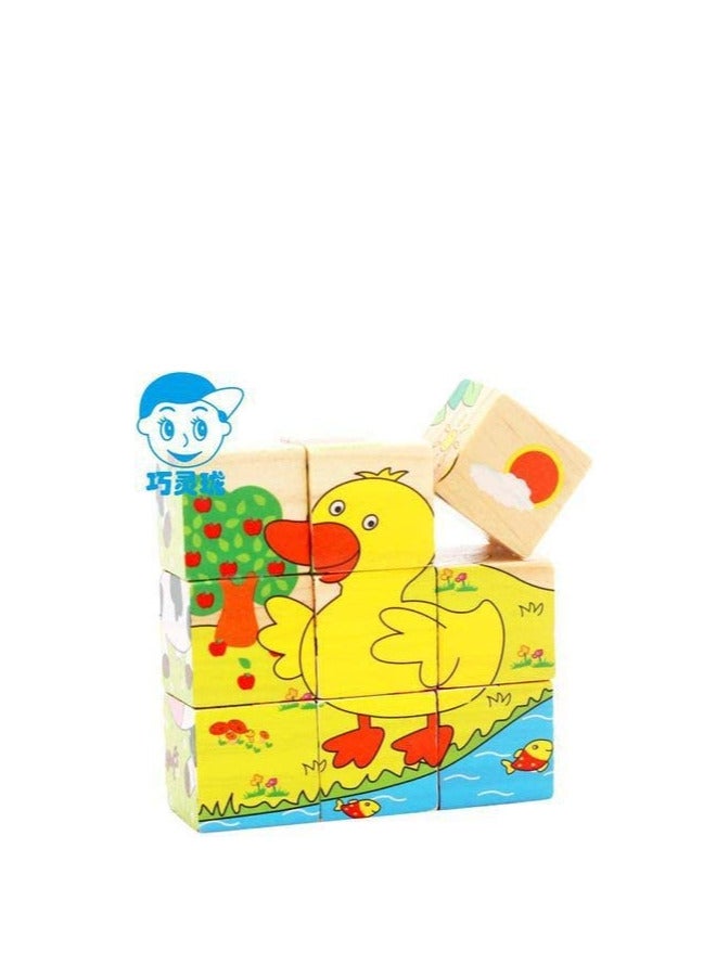 لعبة أحجية تعليمية مبكرة للأطفال/الرضع من تايني سولز، مكونة من 9 قطع خشبية بستة جوانب، بتصميم ثلاثي الأبعاد، مع لوحة بستة جوانب - قسم الغابة - Image 2