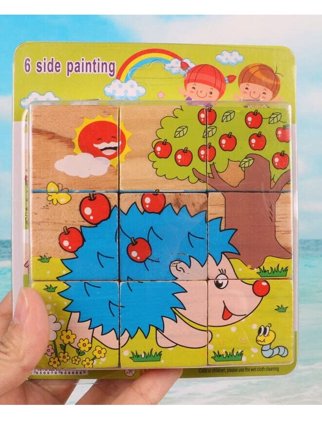 لعبة أحجية تعليمية مبكرة للأطفال/الرضع من تايني سولز، مكونة من 9 قطع خشبية بستة جوانب، بتصميم ثلاثي الأبعاد، مع لوحة بستة جوانب - قسم الغابة - Image 1