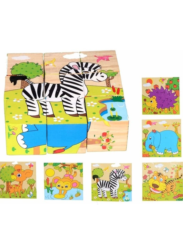 لعبة أحجية تعليمية مبكرة للأطفال/الرضع من تايني سولز، مكونة من 9 قطع خشبية بستة جوانب، بتصميم ثلاثي الأبعاد، مع لوحة بستة جوانب - قسم الغابة - Image 3