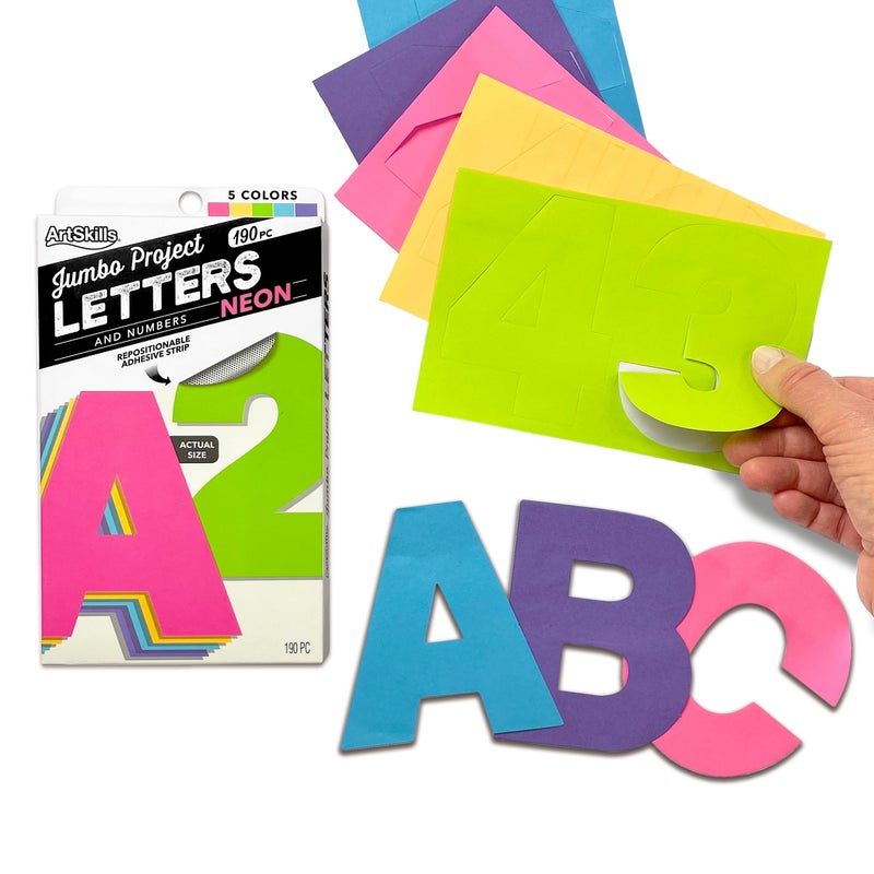 ArtSkills Poster Letters 4â€ Paper Letters for Poster Board Projects, Classroom Bulletin Boards, Sign Making Supplies, Neon, 190 Pieces - Image 1