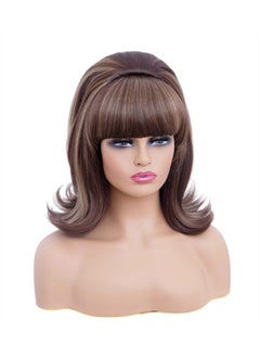Rugelyss Rugelyss Short Brown Mixed Wig with Bang Retro Bouffant Beehive Wigs fits 80s Costume or Halloween Party  - Image 3