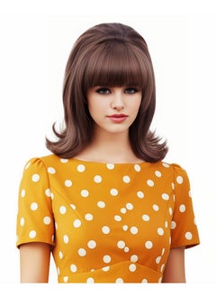Rugelyss Rugelyss Short Brown Mixed Wig with Bang Retro Bouffant Beehive Wigs fits 80s Costume or Halloween Party  - Image 4
