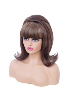 Rugelyss Rugelyss Short Brown Mixed Wig with Bang Retro Bouffant Beehive Wigs fits 80s Costume or Halloween Party  - Image 5