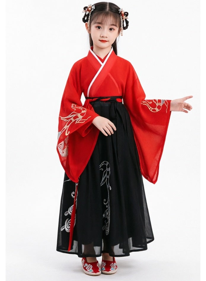 liannaner Girls Autumn Hanfu Set, Long Sleeve Traditional Chinese Tang Dynasty Costume 2-Piece Outfit for Fall Festival & Halloween - Image 1