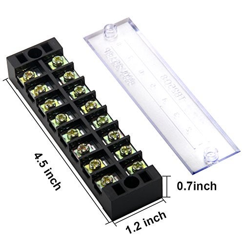 MILAPEAK Terminal Block and Strip - 4 pcs 8 Positions 600V 25A Dual Row Screw Terminals Strip with Cover + 8 pcs 400V 25A 8 Positions Pre-Insulated Terminal Barrier Jumper Strips Black & Red - Image 2
