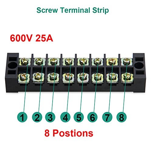 MILAPEAK Terminal Block and Strip - 4 pcs 8 Positions 600V 25A Dual Row Screw Terminals Strip with Cover + 8 pcs 400V 25A 8 Positions Pre-Insulated Terminal Barrier Jumper Strips Black & Red - Image 4