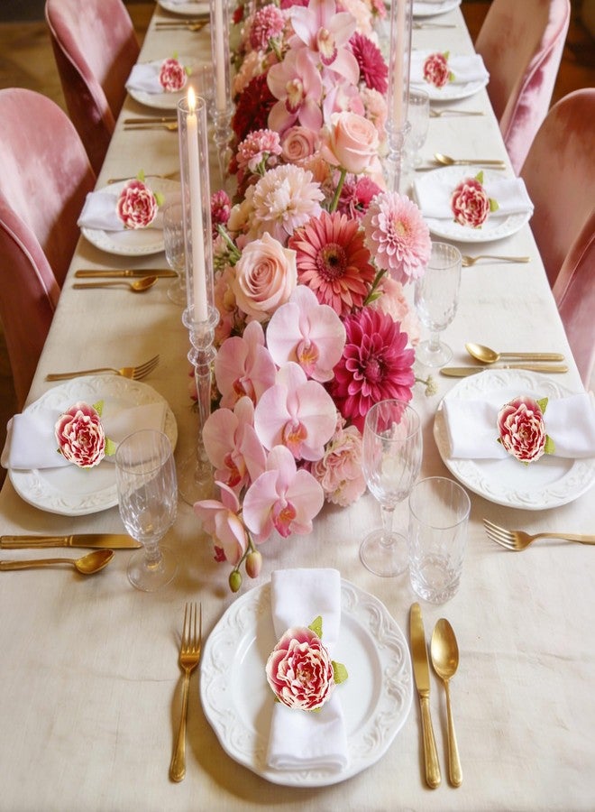 wonlex Pink Flower Napkin Rings Set of 6, Faux Floral Rose Napkin Ring Buckles Holder for Mother's Day, Valentines Day, Wedding, Family Gathering, Table Decor, Dinner Setting (Rose Pink) - Image 5