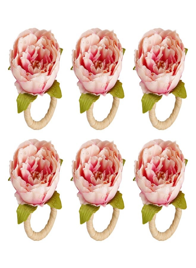 wonlex Pink Flower Napkin Rings Set of 6, Faux Floral Rose Napkin Ring Buckles Holder for Mother's Day, Valentines Day, Wedding, Family Gathering, Table Decor, Dinner Setting (Rose Pink) - Image 1