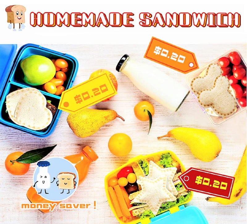 BANIC Uncrustable Sandwich Cutter, 12pcs Sandwich Cutter and Sealer sets, Uncrustable Maker, Crustless Sandwich Maker, Bread Cookie Cutters for Boys Girls Lunch & Bento Box (Dinosaur Heart Mouse Star) - Image 3