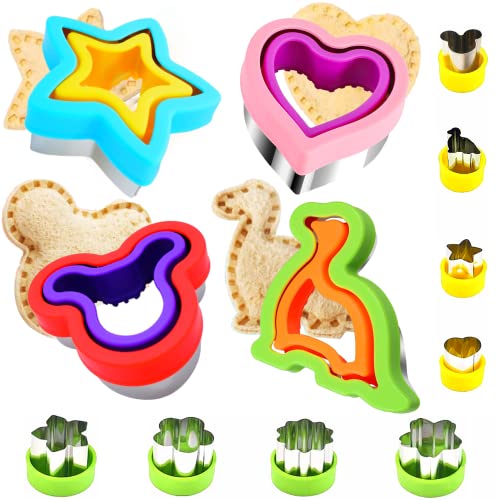 BANIC Uncrustable Sandwich Cutter, 12pcs Sandwich Cutter and Sealer sets, Uncrustable Maker, Crustless Sandwich Maker, Bread Cookie Cutters for Boys Girls Lunch & Bento Box (Dinosaur Heart Mouse Star) - Image 1