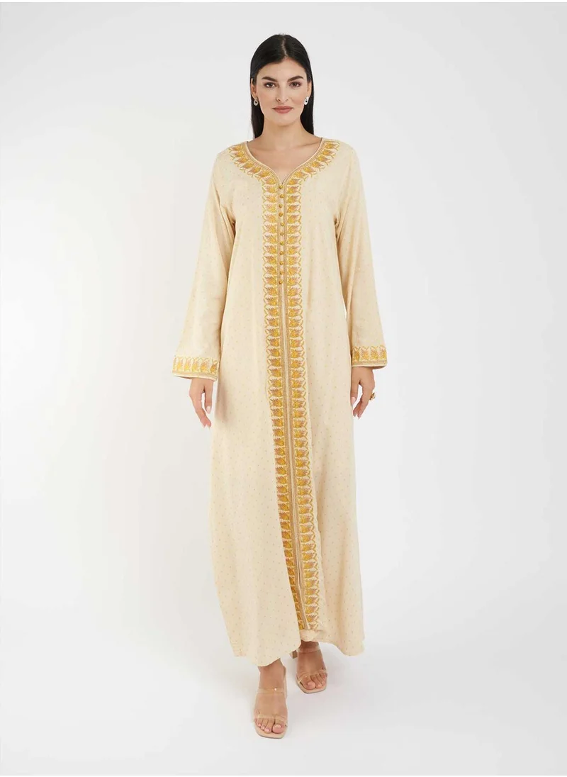 KASHKHA Solid Jalabiya with Panel Embroidery