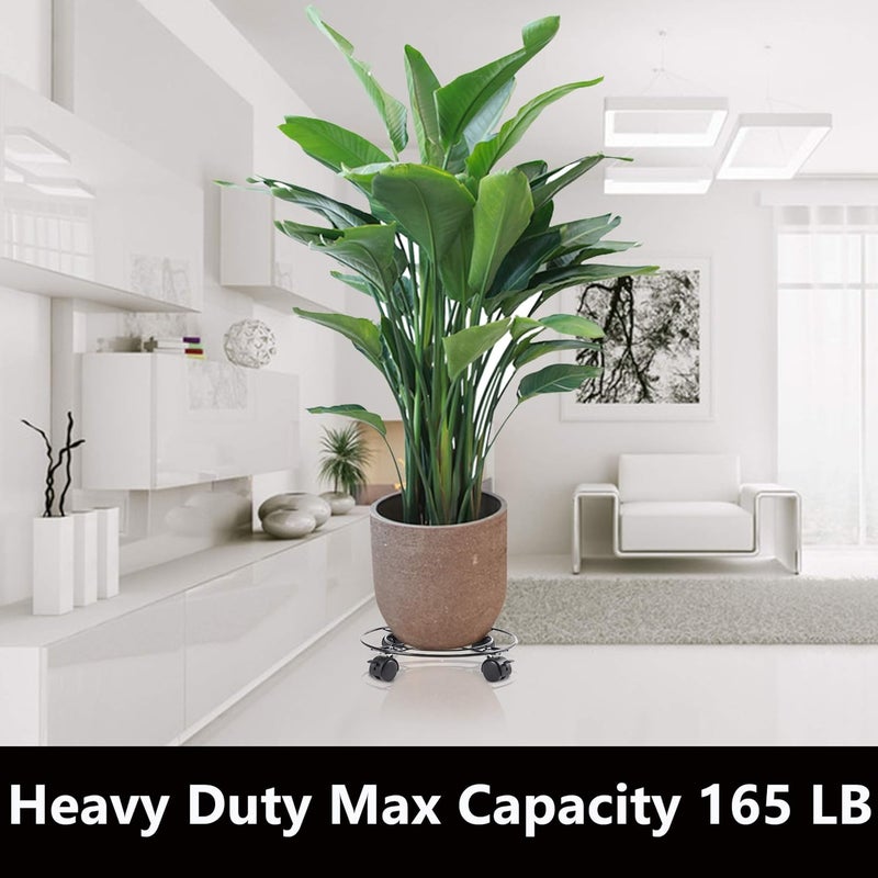Homeyi 2Pack Plant Caddy with Wheels Heavy Duty Metal Iron, 13'' Black Capable of Bearing 164 LBS, Plant Stand with 360° Lockable Wheels for Plant Pots, indoor outdoor garden planter - Image 3