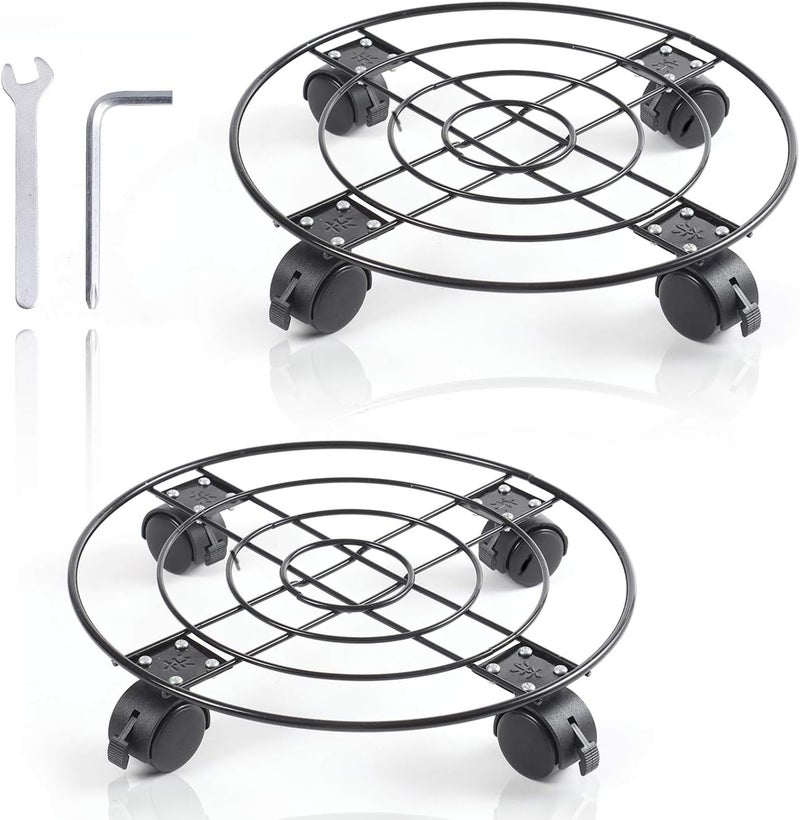 Homeyi 2Pack Plant Caddy with Wheels Heavy Duty Metal Iron, 13'' Black Capable of Bearing 164 LBS, Plant Stand with 360° Lockable Wheels for Plant Pots, indoor outdoor garden planter - Image 1