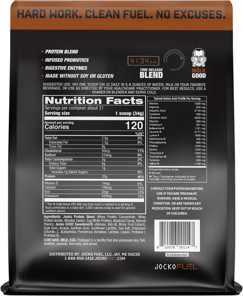 Jocko Fuel Mlk Whey Protein Powder 22g Protein  Low Sugar Monk Fruit Blend  Muscle Recovery  Growth Packaging May Vary 26 Servings Chocolate Milkshake - Image 2