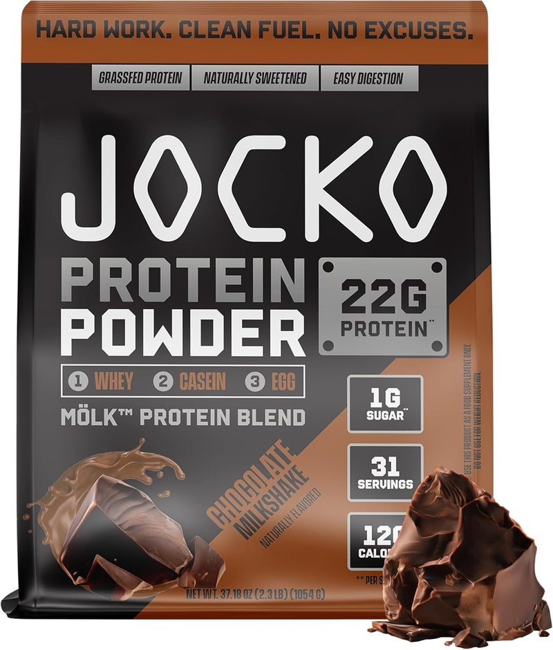 Jocko Fuel Mlk Whey Protein Powder 22g Protein  Low Sugar Monk Fruit Blend  Muscle Recovery  Growth Packaging May Vary 26 Servings Chocolate Milkshake - Image 1