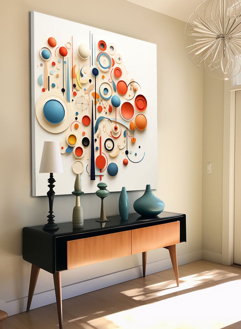 LOWHA Square Canvas Wall Art Stretched Over Wooden Frame with Colourful Shapes Conceptual Art Painting - Image 1
