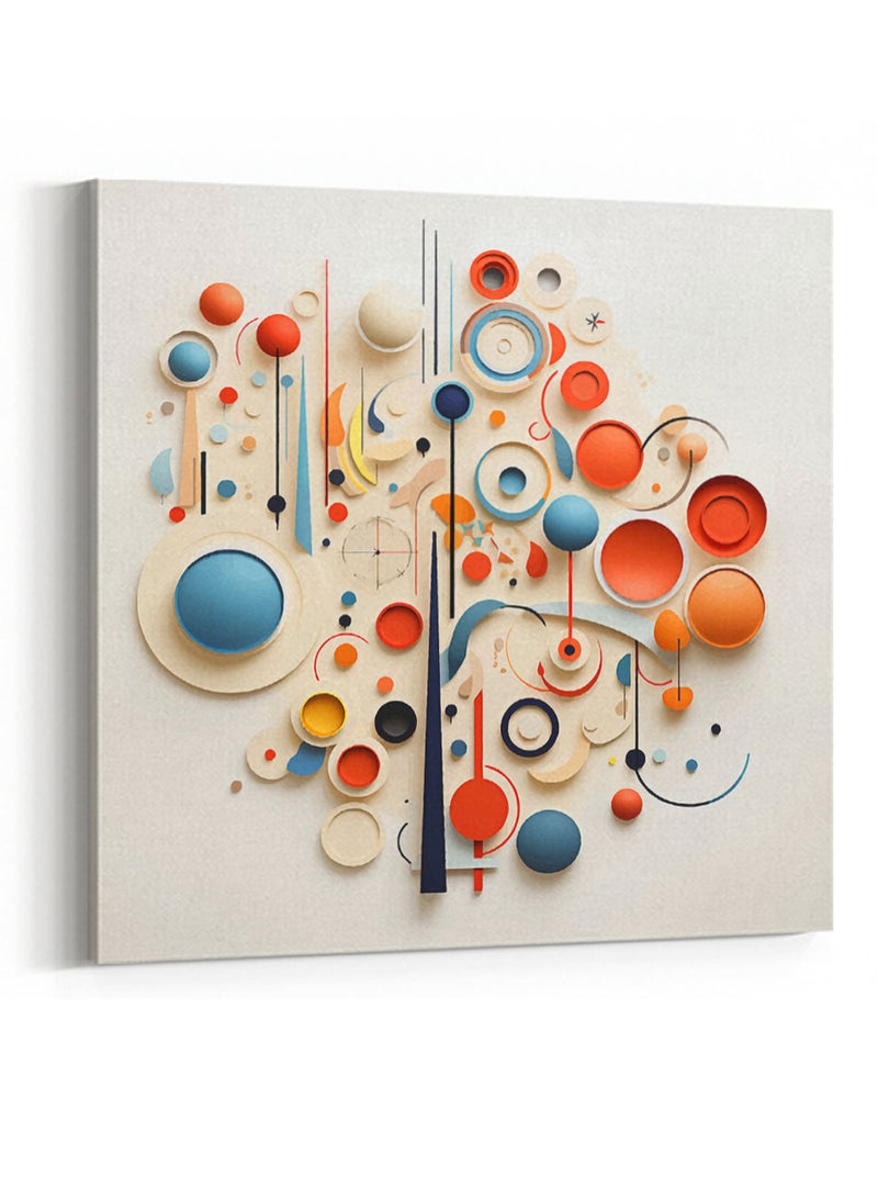 LOWHA Square Canvas Wall Art Stretched Over Wooden Frame with Colourful Shapes Conceptual Art Painting - Image 4