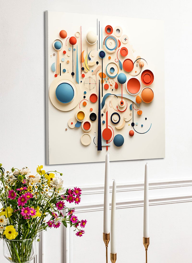 LOWHA Square Canvas Wall Art Stretched Over Wooden Frame with Colourful Shapes Conceptual Art Painting - Image 3