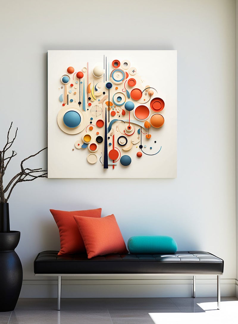 LOWHA Square Canvas Wall Art Stretched Over Wooden Frame with Colourful Shapes Conceptual Art Painting - Image 2