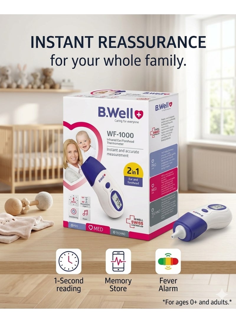 ب جيدا مقياس حرارة رقمي BE.WELL WF-1000 بالأشعة تحت الحمراء للأذن والجبهة 2 في 1 - Image 2